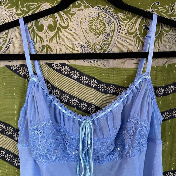 RARE Y2K Victoria's Secret Cornflower Blue Silk Milkmaid Slip Dress Size Large - Picture 3 of 16